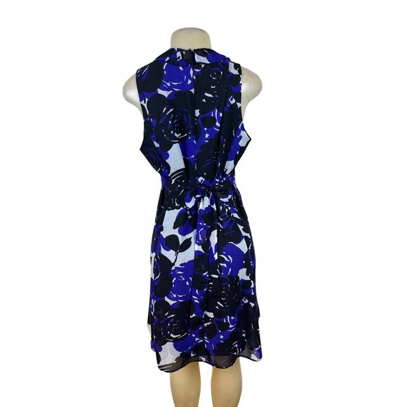 Trulli Women’s Blue Floral Sleeveless A-Line Dress With Ruffled Neckline Sz M - Picture 3 of 9